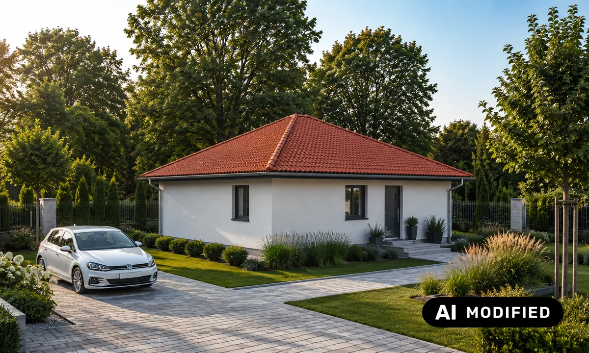 Der Bungalow Arietta von der Straßenseite