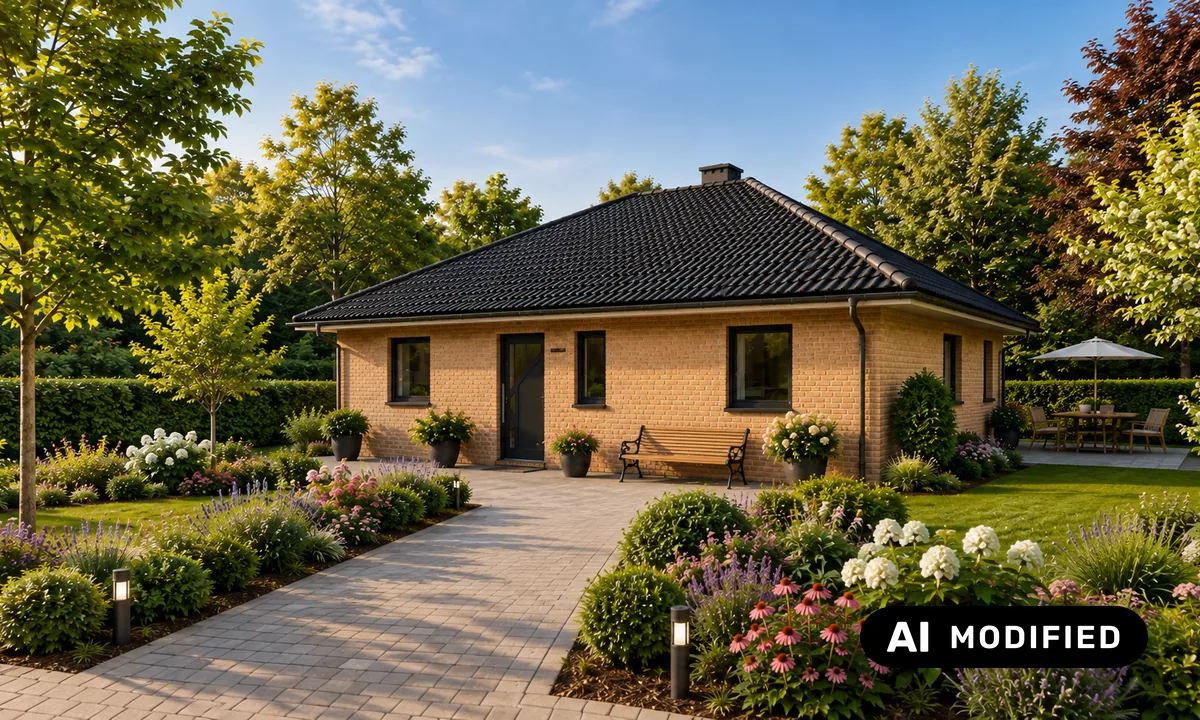 Der Bungalow Legato von der Gartenseite