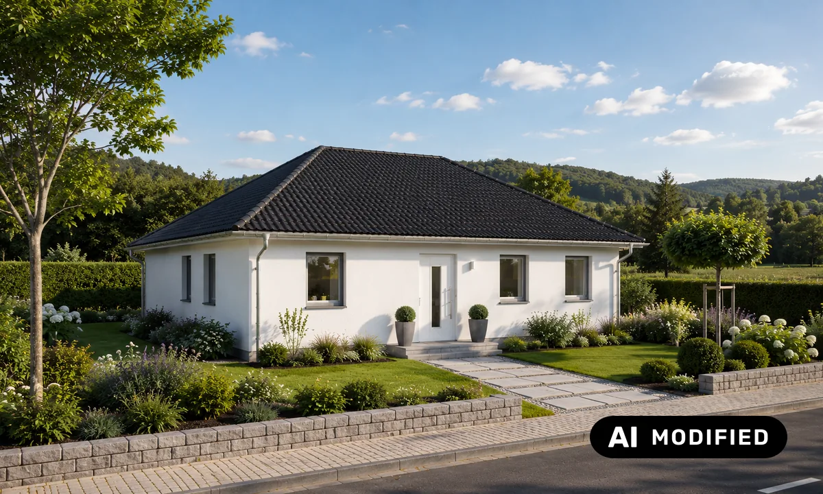 Der Bungalow Veloce von der Gartenseite
