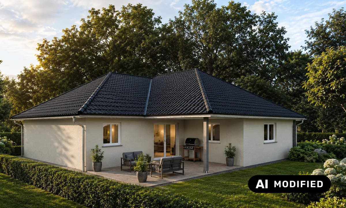Veloce von der Gartenseite mit überdachtem Freisitz
